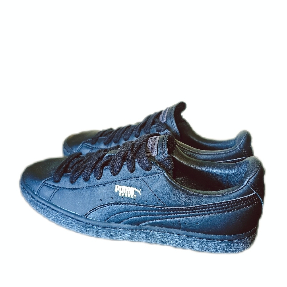 Puma Basket Classic Leather Sneaker Black Monotone Gold Leather women si…